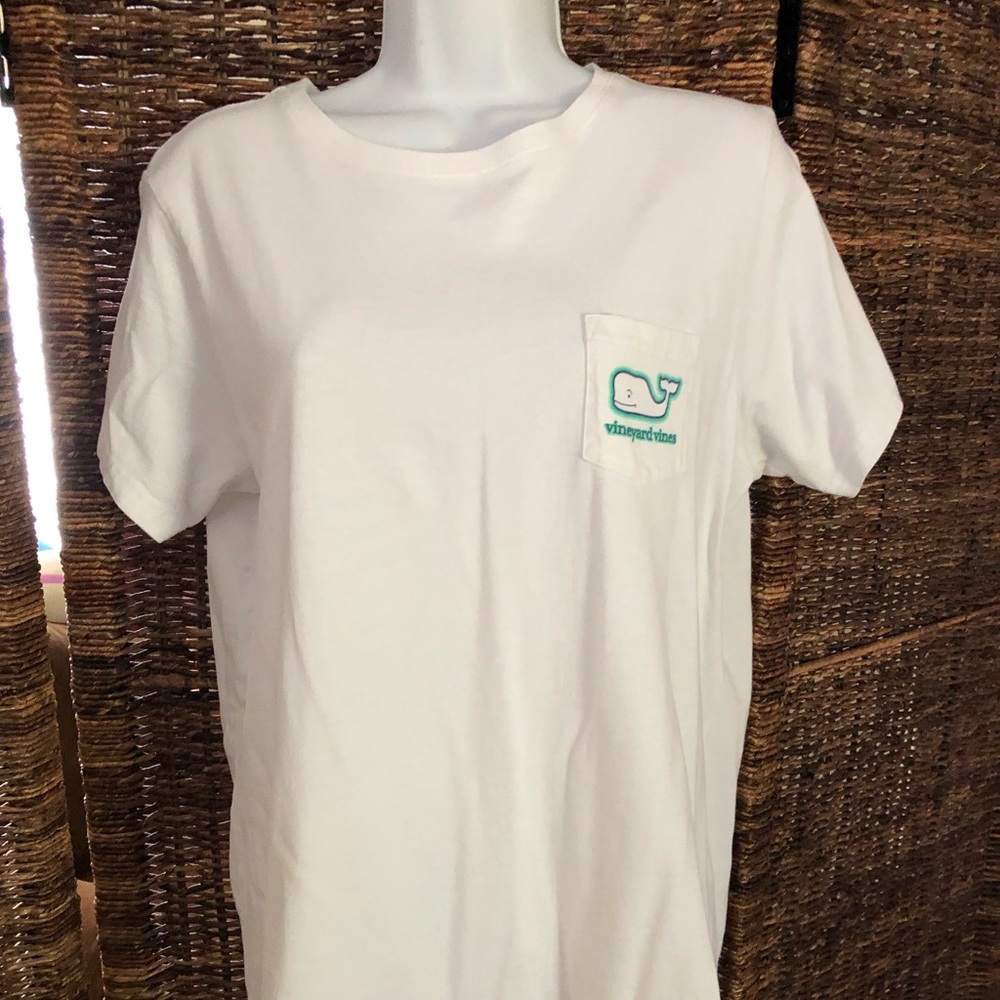 Vineyard Vines White Short Sleeve Pocket Tee with Mint Whale Logo